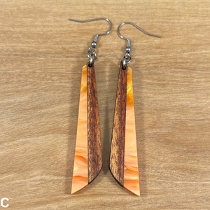 Acrylic and Koa Wood Earrings Orange Pearl