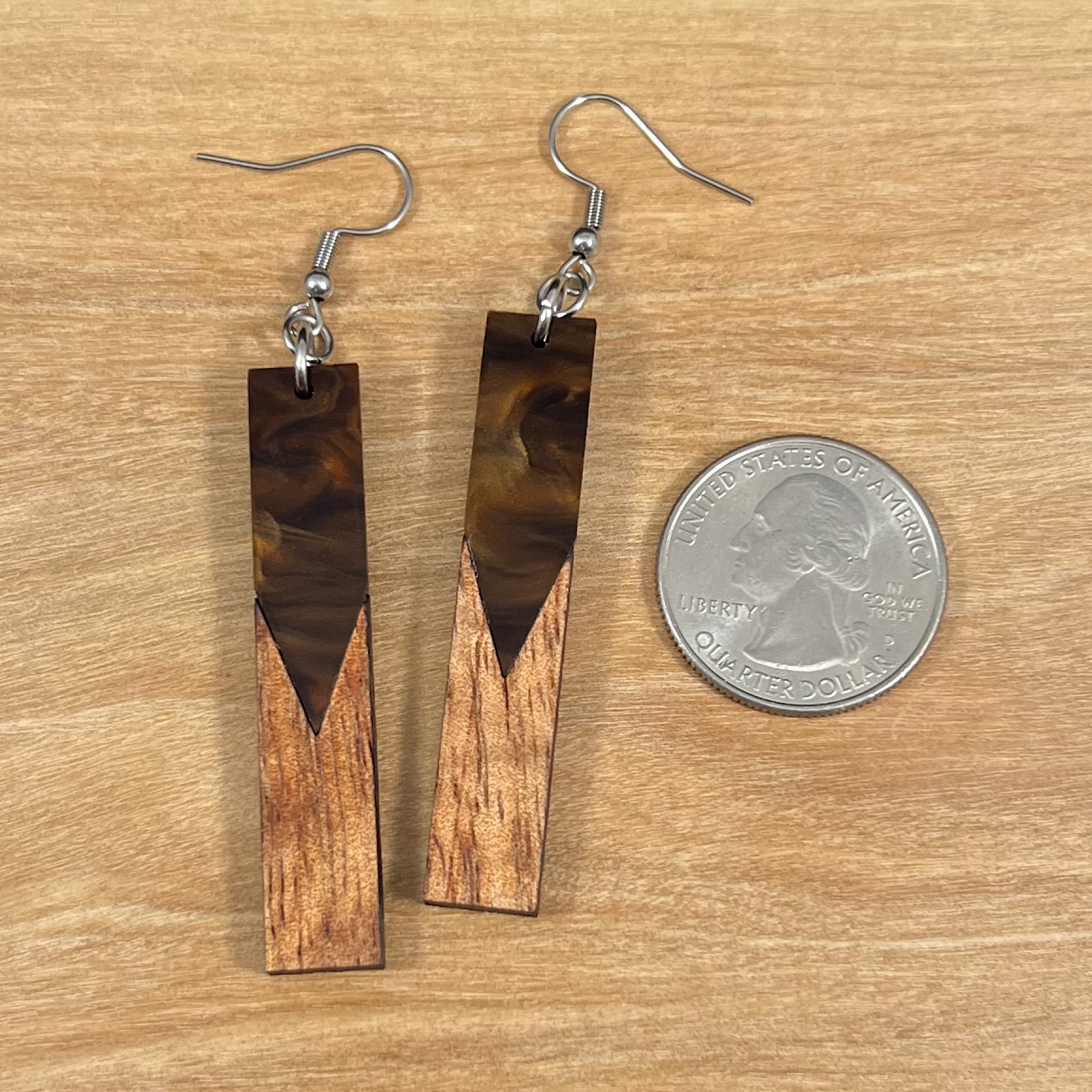 Acrylic and Koa Wood Earrings Mocha Pearl