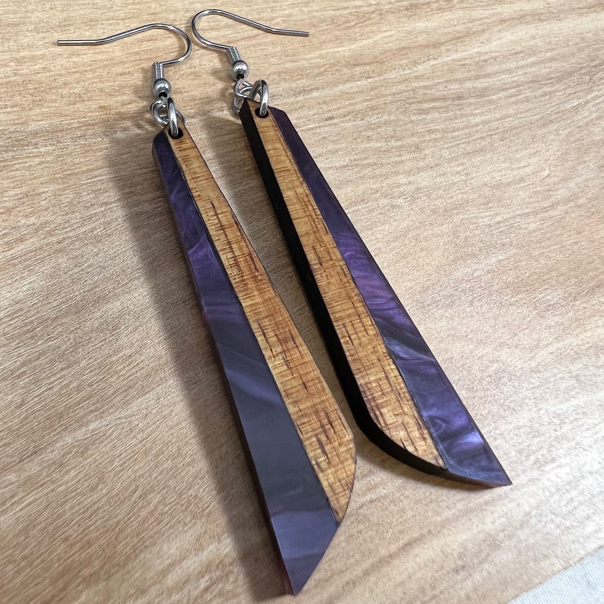 Acrylic and Koa Wood Earrings Passion Potion Pearl