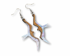 Koa and Acrylic Iwa Bird Earrings