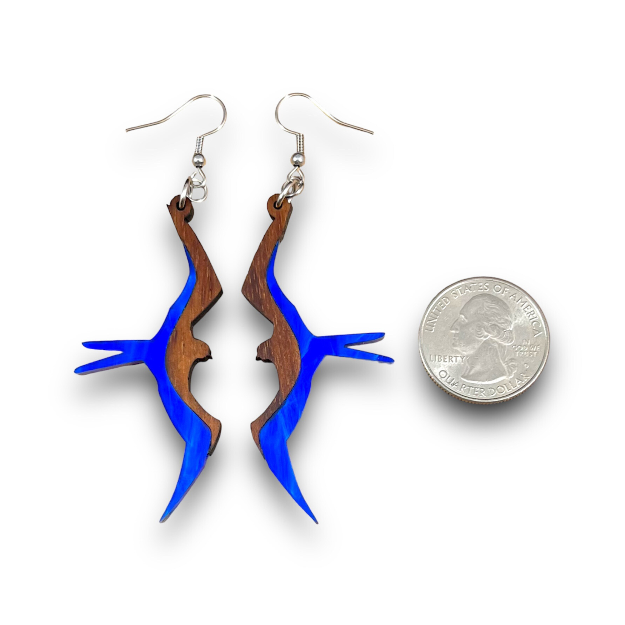 Koa and Acrylic Iwa Bird Earrings