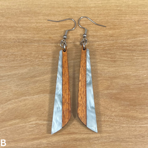 Acrylic and Koa Wood Earrings Light Blue Pearl