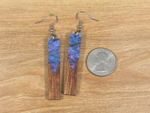 Acrylic and Koa Wood Earrings Purple Starry Sky