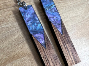 Acrylic and Koa Wood Earrings Purple Starry Sky