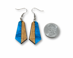 Load image into Gallery viewer, Acrylic and Koa Wood Earrings Cyan Blue Pearl
