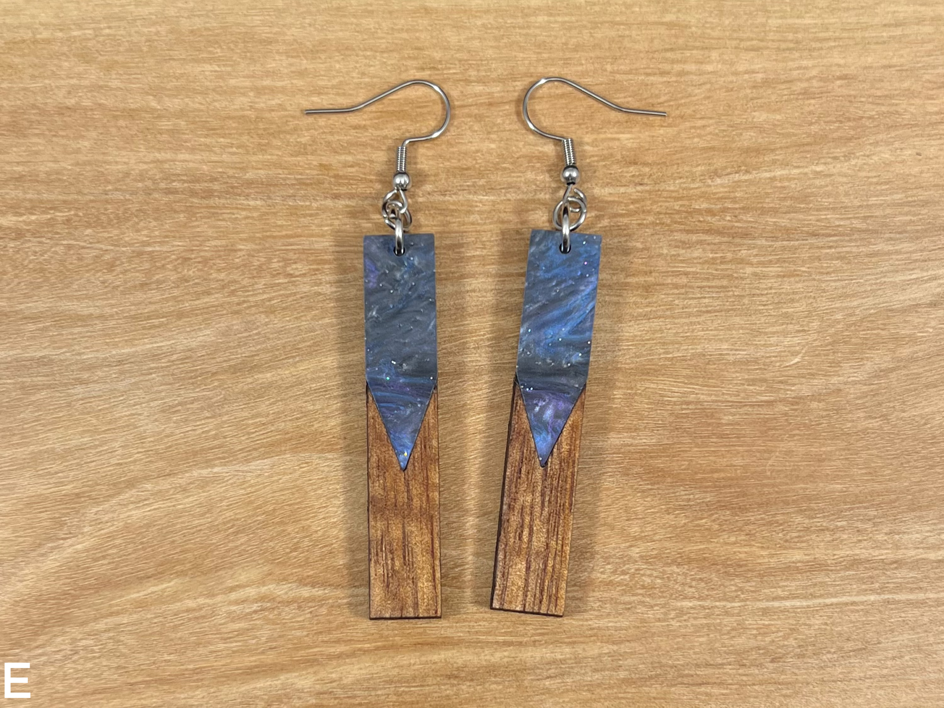 Acrylic and Koa Wood Earrings Purple Starry Sky