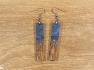 Acrylic and Koa Wood Earrings Purple Starry Sky