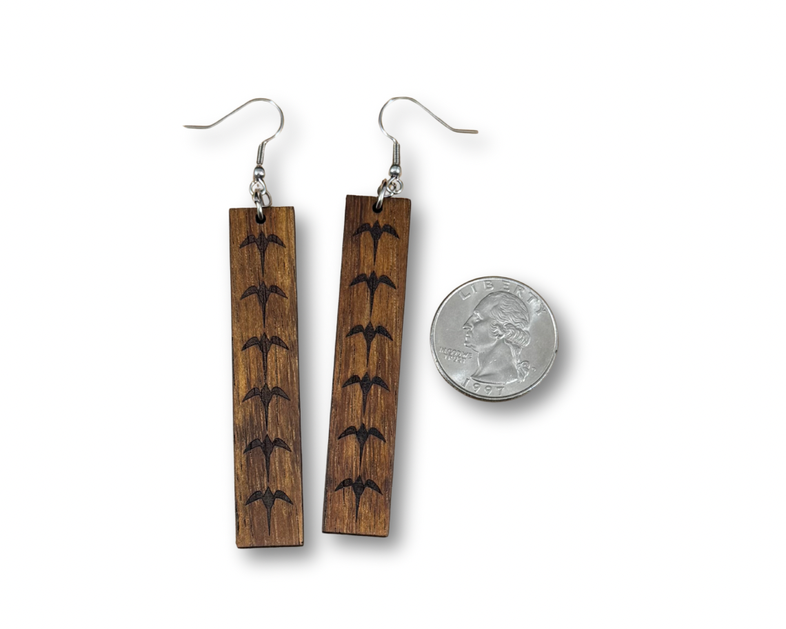 Engraved Koa Iwa Earrings