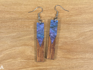 Acrylic and Koa Wood Earrings Purple Starry Sky