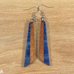 Acrylic and Koa Wood Earrings Blue Flame