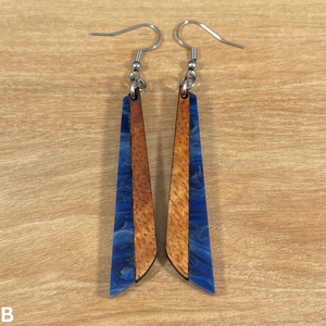 Acrylic and Koa Wood Earrings Blue Flame