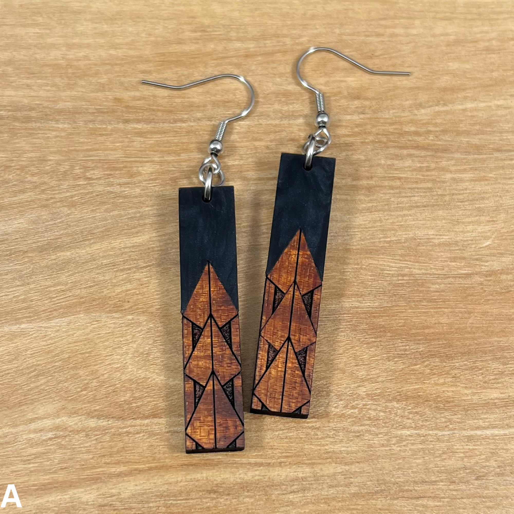 Koa wood and Acrylic Maka Ihe Earrings