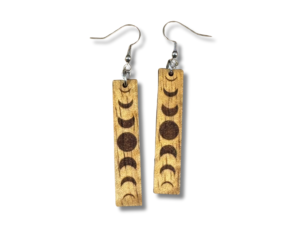 Koa Moon Phase Earrings (short)