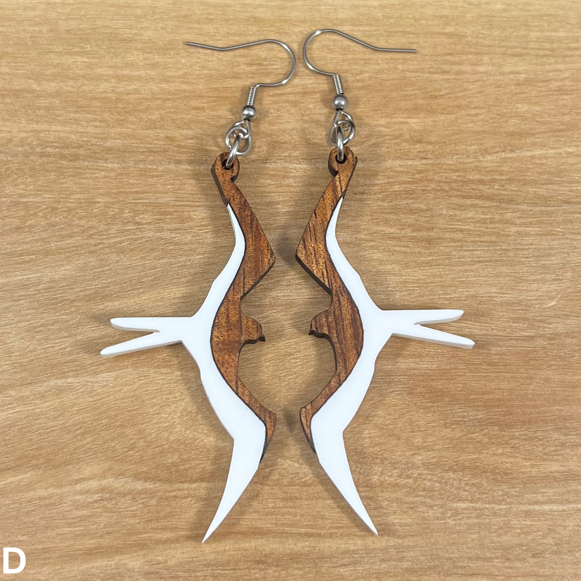 Koa and Acrylic Iwa Bird Earrings