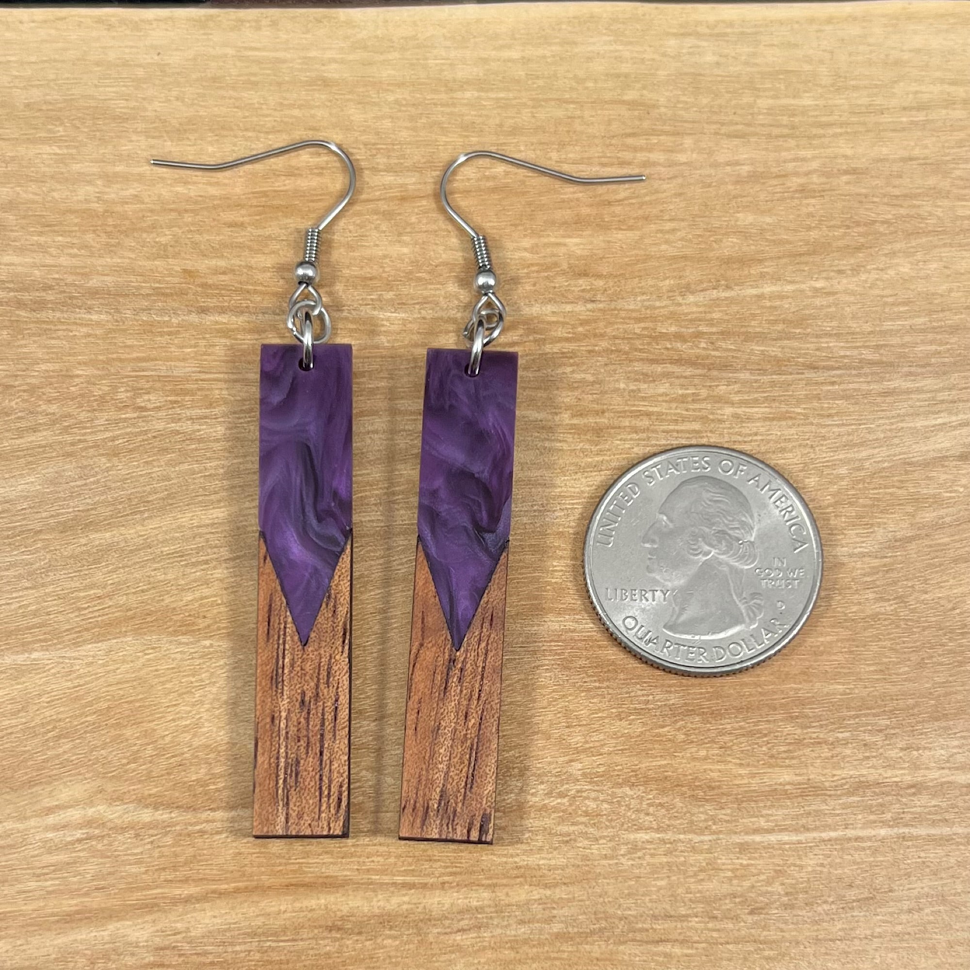 Acrylic and Koa Wood Earrings Purple Pearl