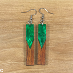 Load image into Gallery viewer, Acrylic and Koa Wood Earrings Green Pearl
