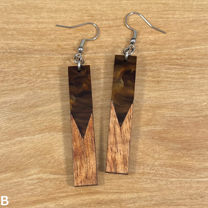 Acrylic and Koa Wood Earrings Mocha Pearl