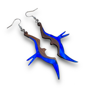 Koa and Acrylic Iwa Bird Earrings