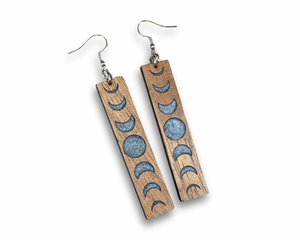 Koa and Resin Moon Phase Earrings