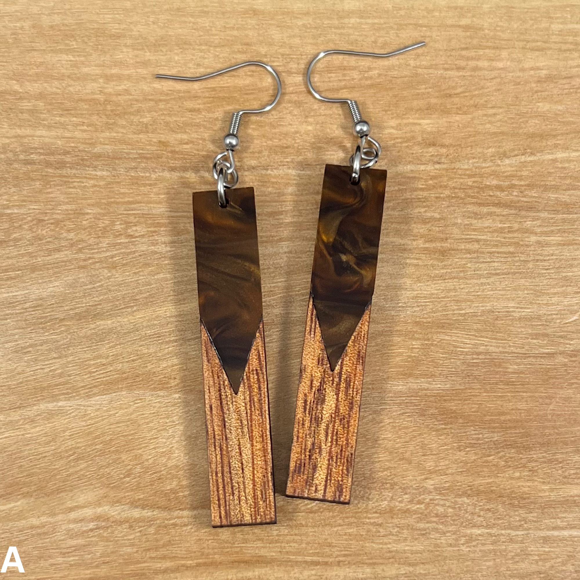 Acrylic and Koa Wood Earrings Mocha Pearl