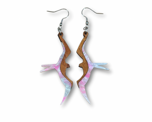 Koa and Acrylic Iwa Bird Earrings