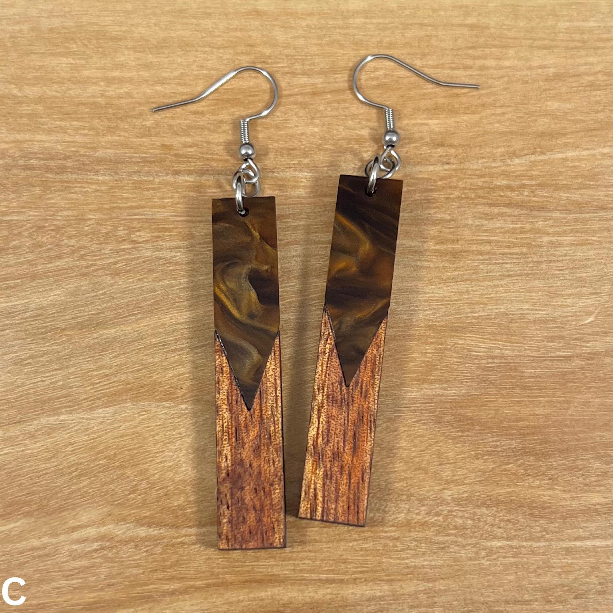 Acrylic and Koa Wood Earrings Mocha Pearl