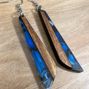 Acrylic and Koa Wood Earrings Blue Swirl