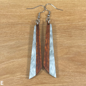 Acrylic and Koa Wood Earrings Light Blue Pearl