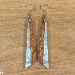 Acrylic and Koa Wood Earrings Light Blue Pearl