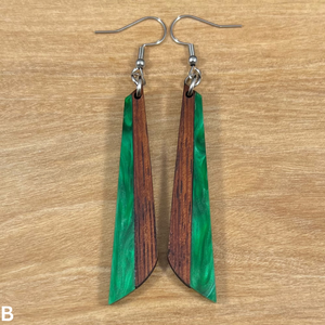 Acrylic and Koa Wood Earrings Green Pearl