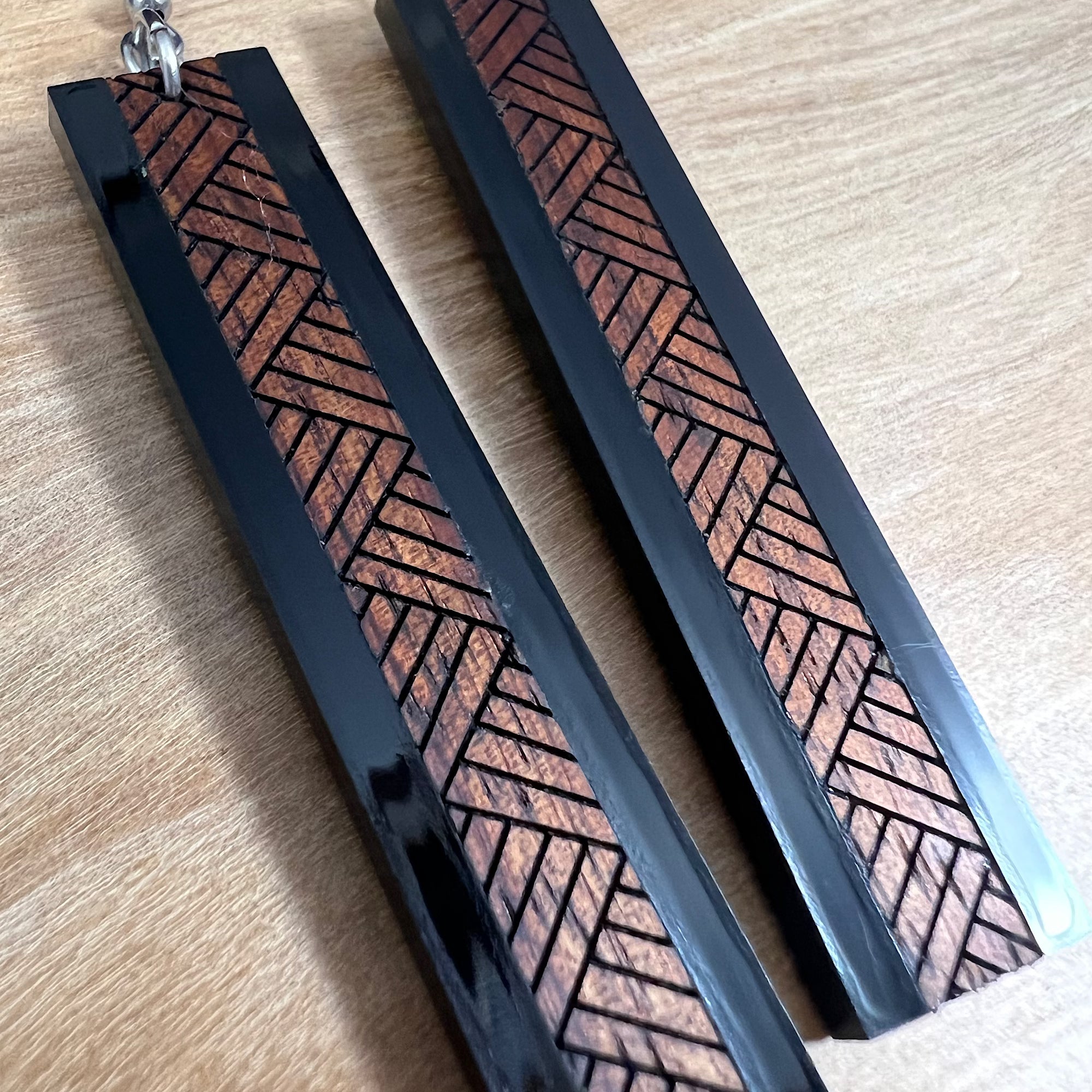 Koa wood and Acrylic Lauhala Earrings