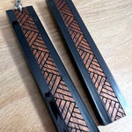 Load image into Gallery viewer, Koa wood and Acrylic Lauhala Earrings
