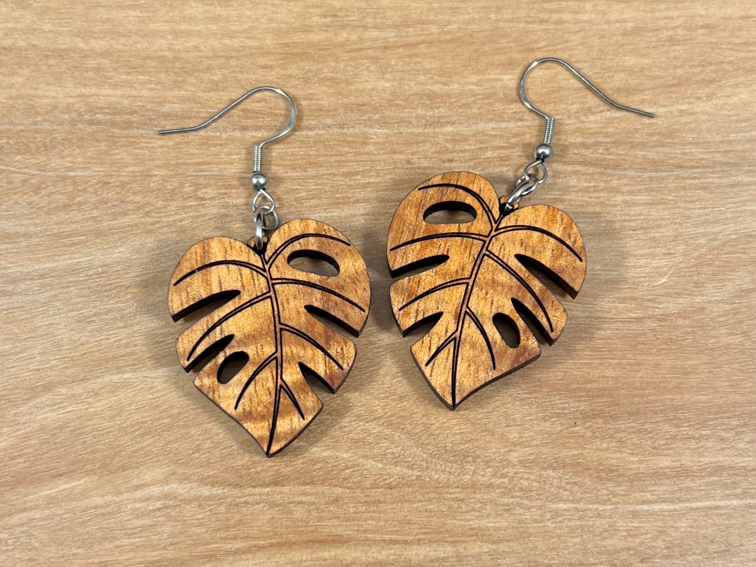 Koa Monstera Earrings