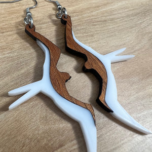 Koa and Acrylic Iwa Bird Earrings