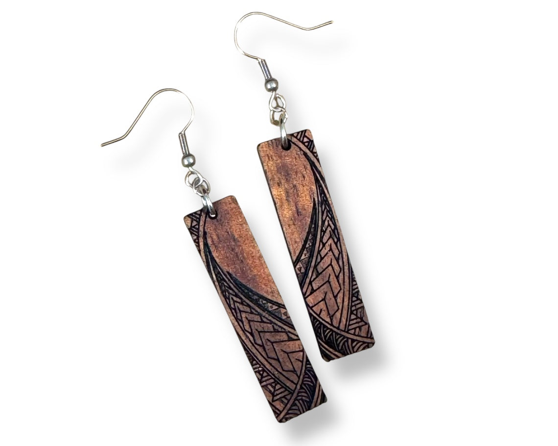 Engraved Koa Earrings (short)