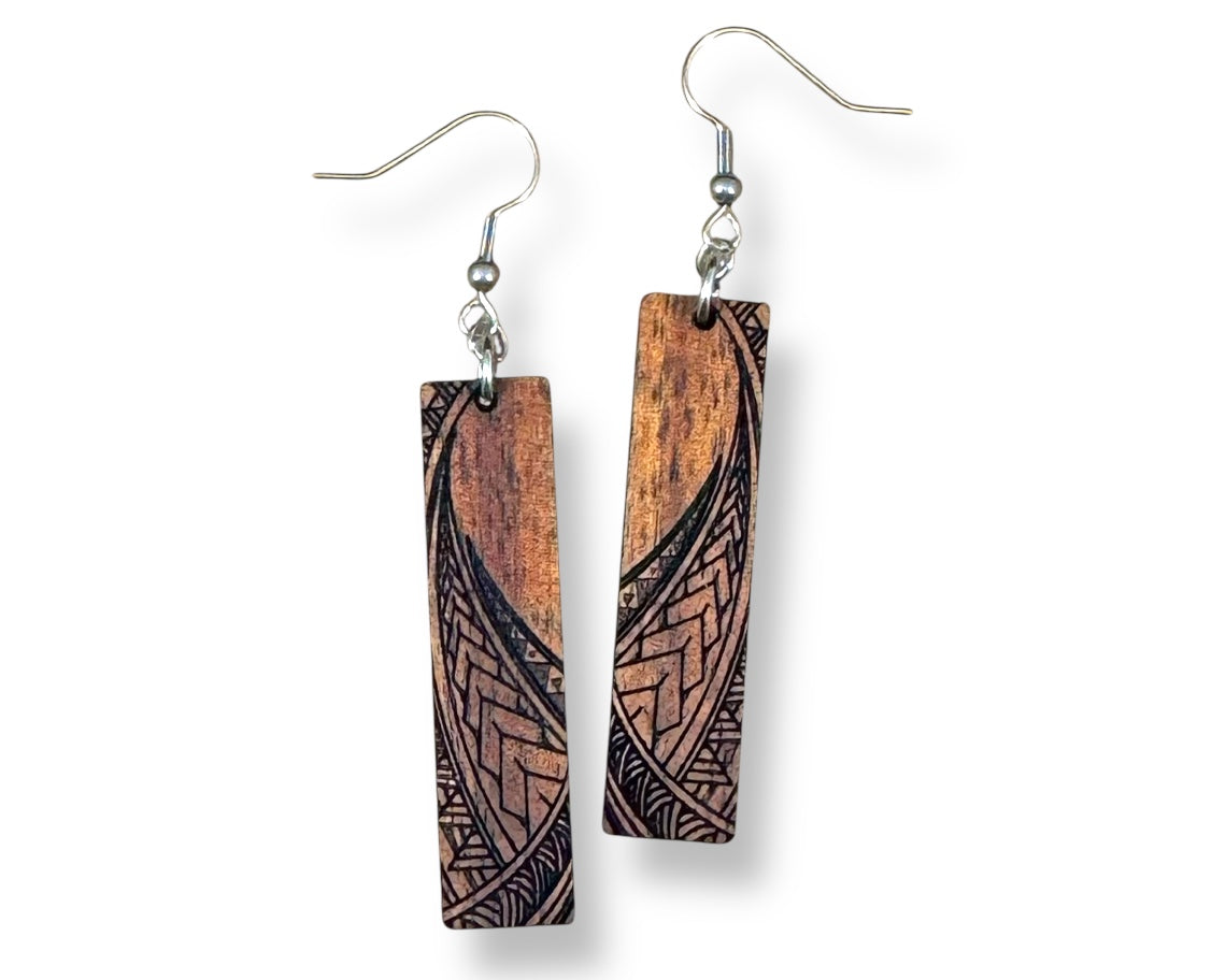 Engraved Koa Earrings (short)