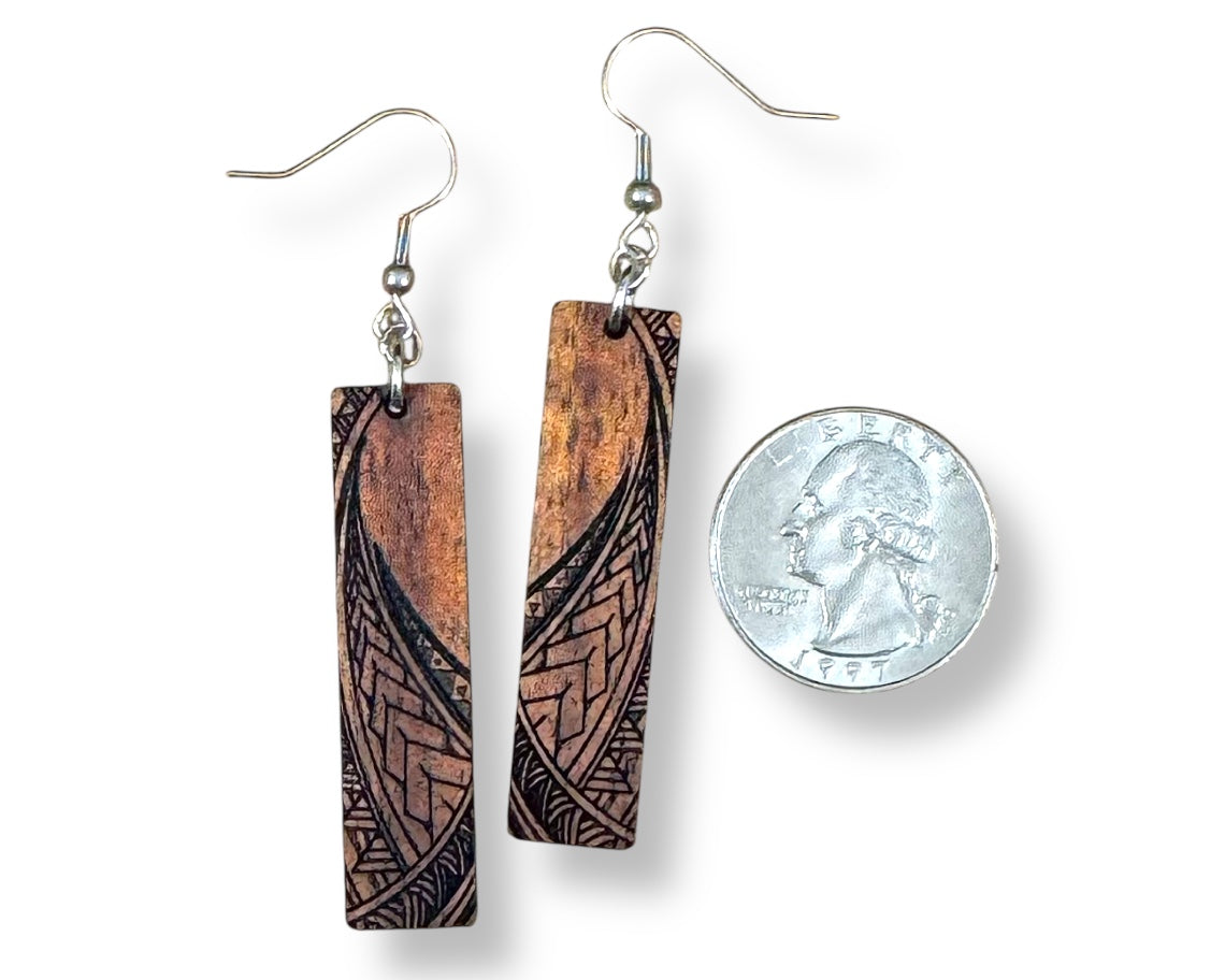 Engraved Koa Earrings (short)