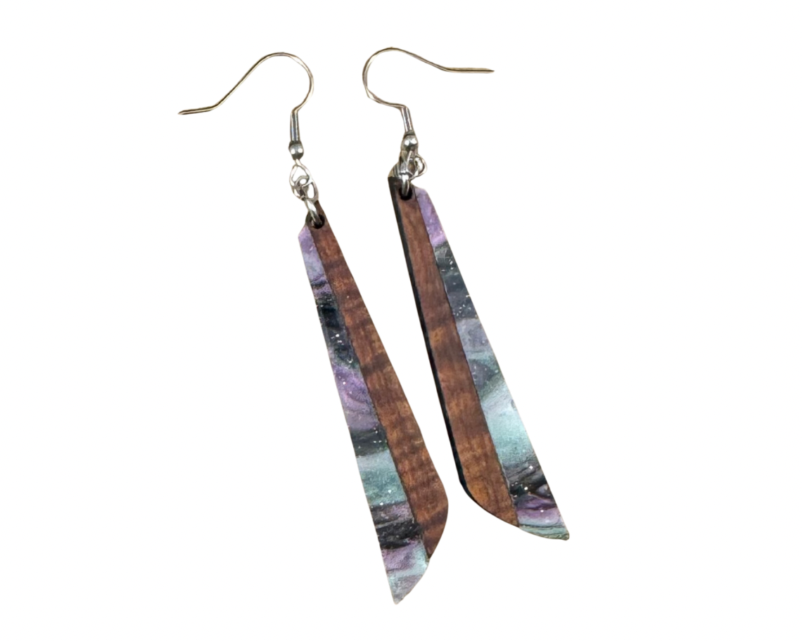 Acrylic and Koa Wood Earrings Enchanted Garden