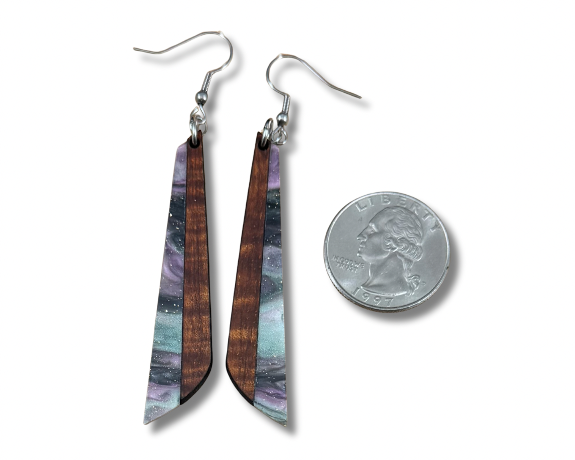 Acrylic and Koa Wood Earrings Enchanted Garden