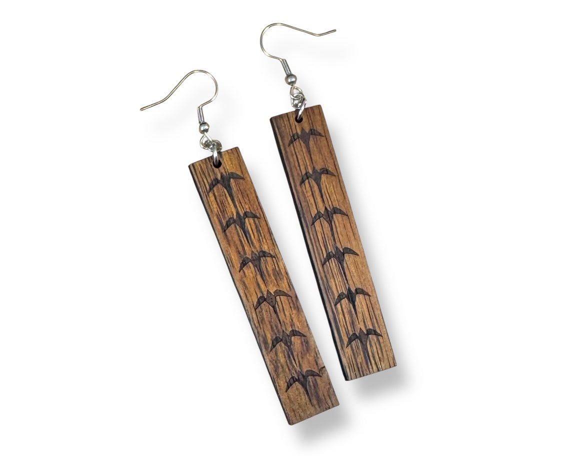 Engraved Koa Iwa Earrings