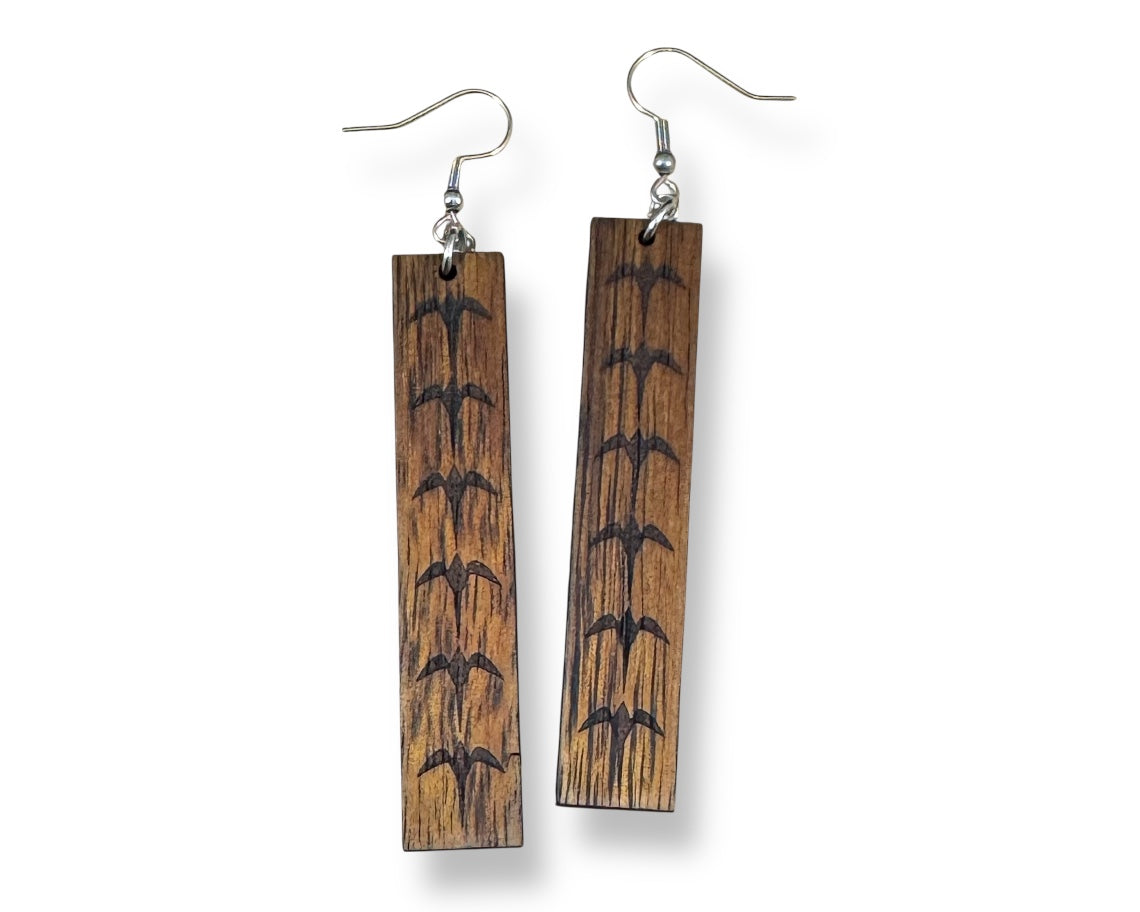 Engraved Koa Iwa Earrings