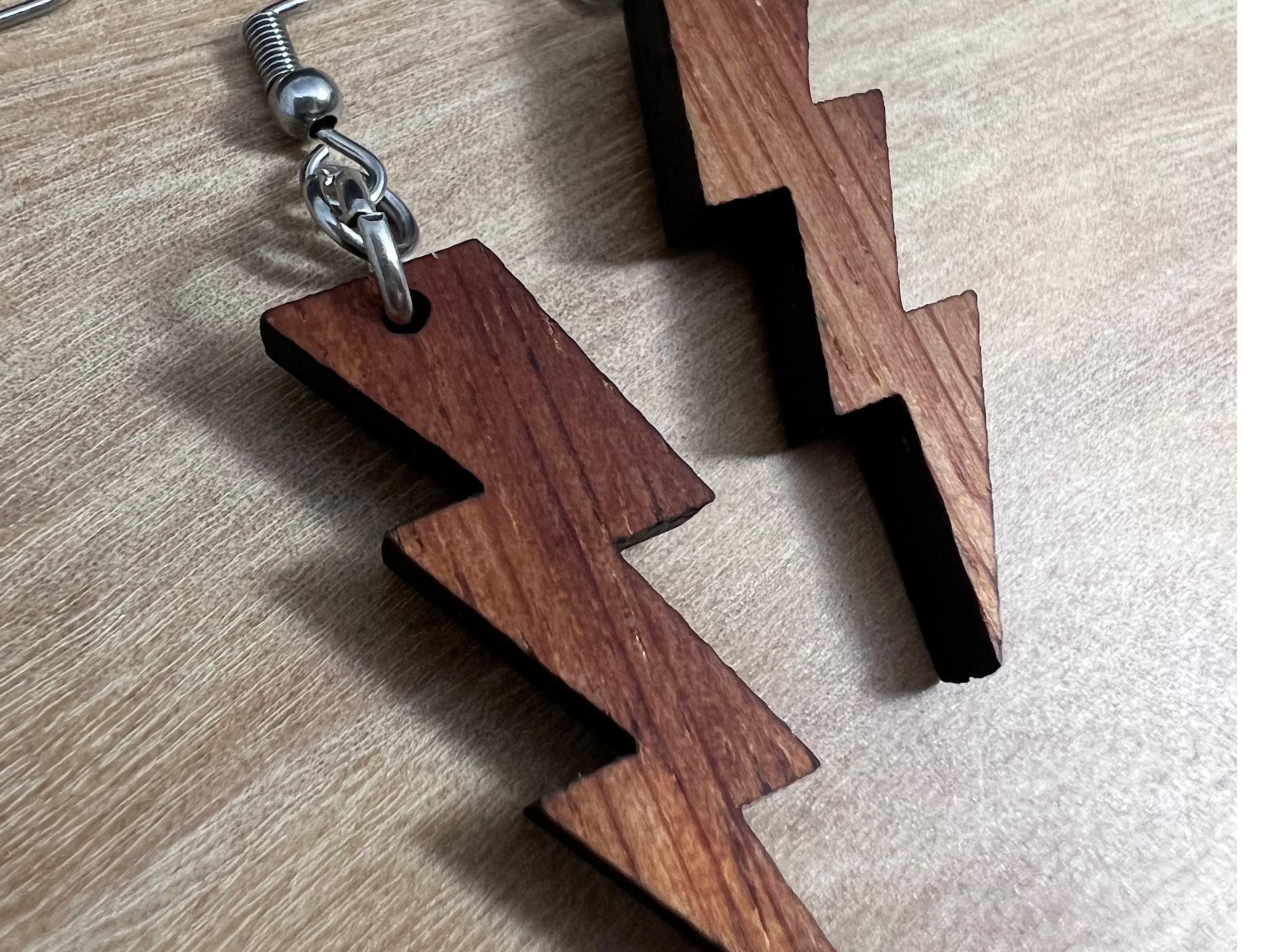 Koa Wood Lightning Bolt Earrings