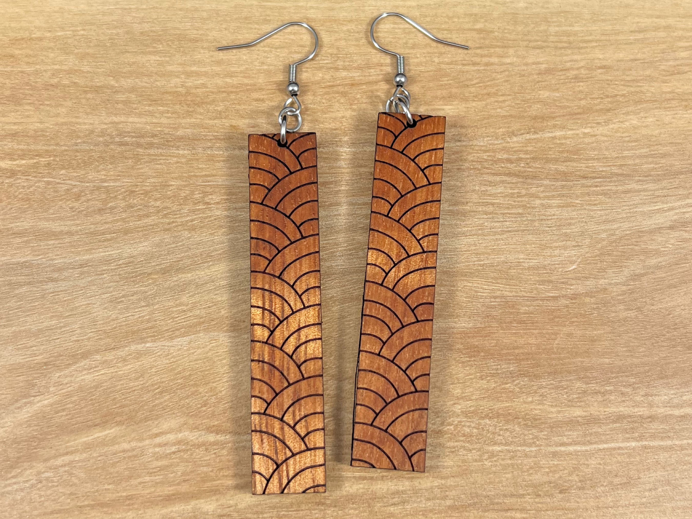 Engraved Koa Fish scale Earrings