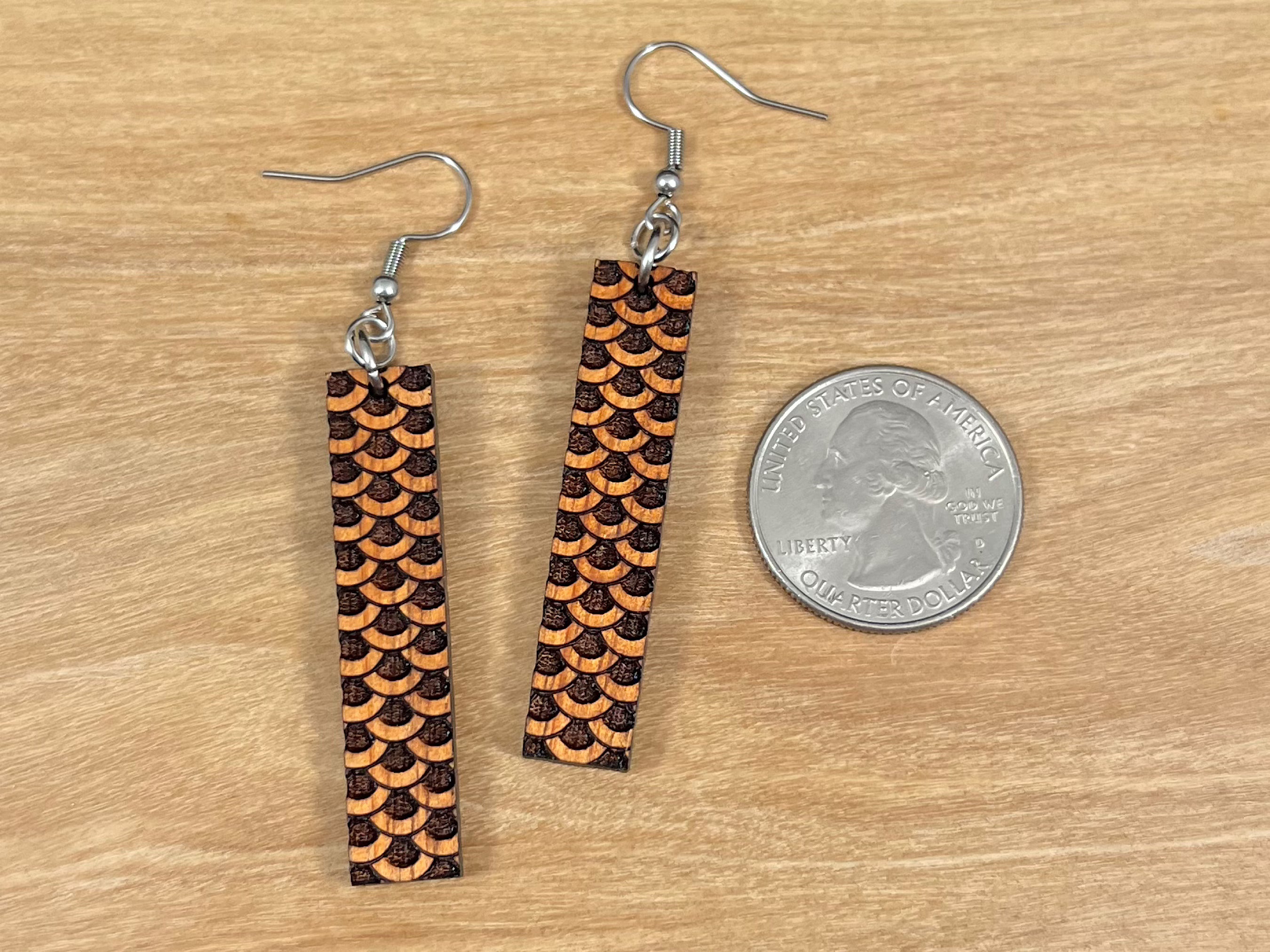 Engraved Koa Fish Scale Earrings (short)