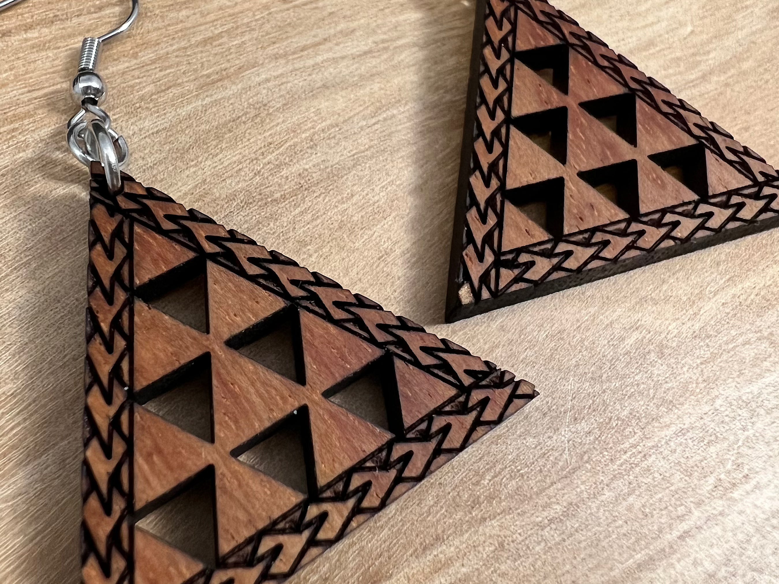 Engraved Koa Mauna Earrings