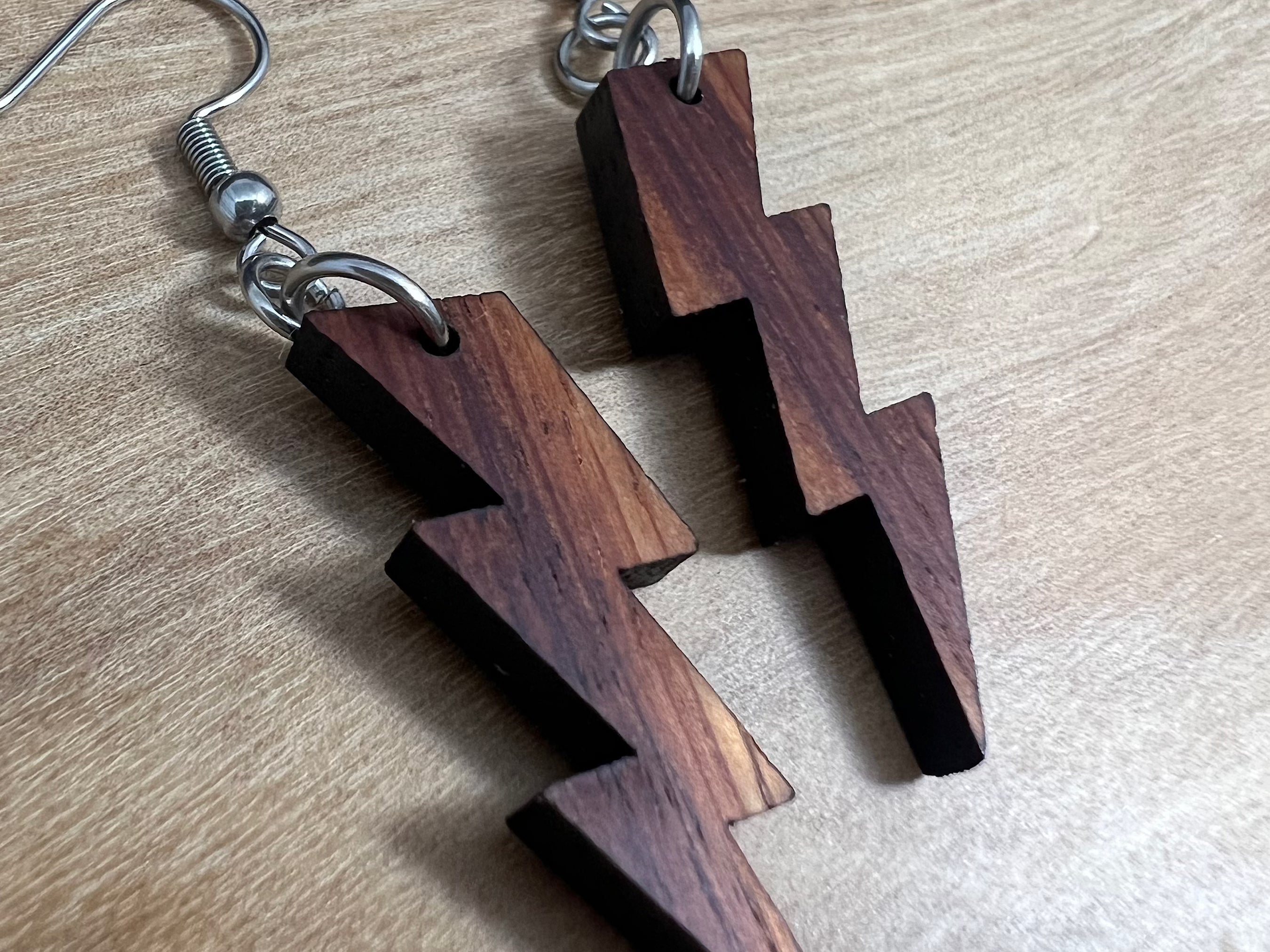 Koa Wood Lightning Bolt Earrings