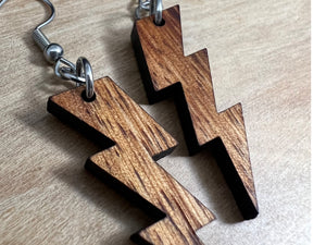 Koa Wood Lightning Bolt Earrings