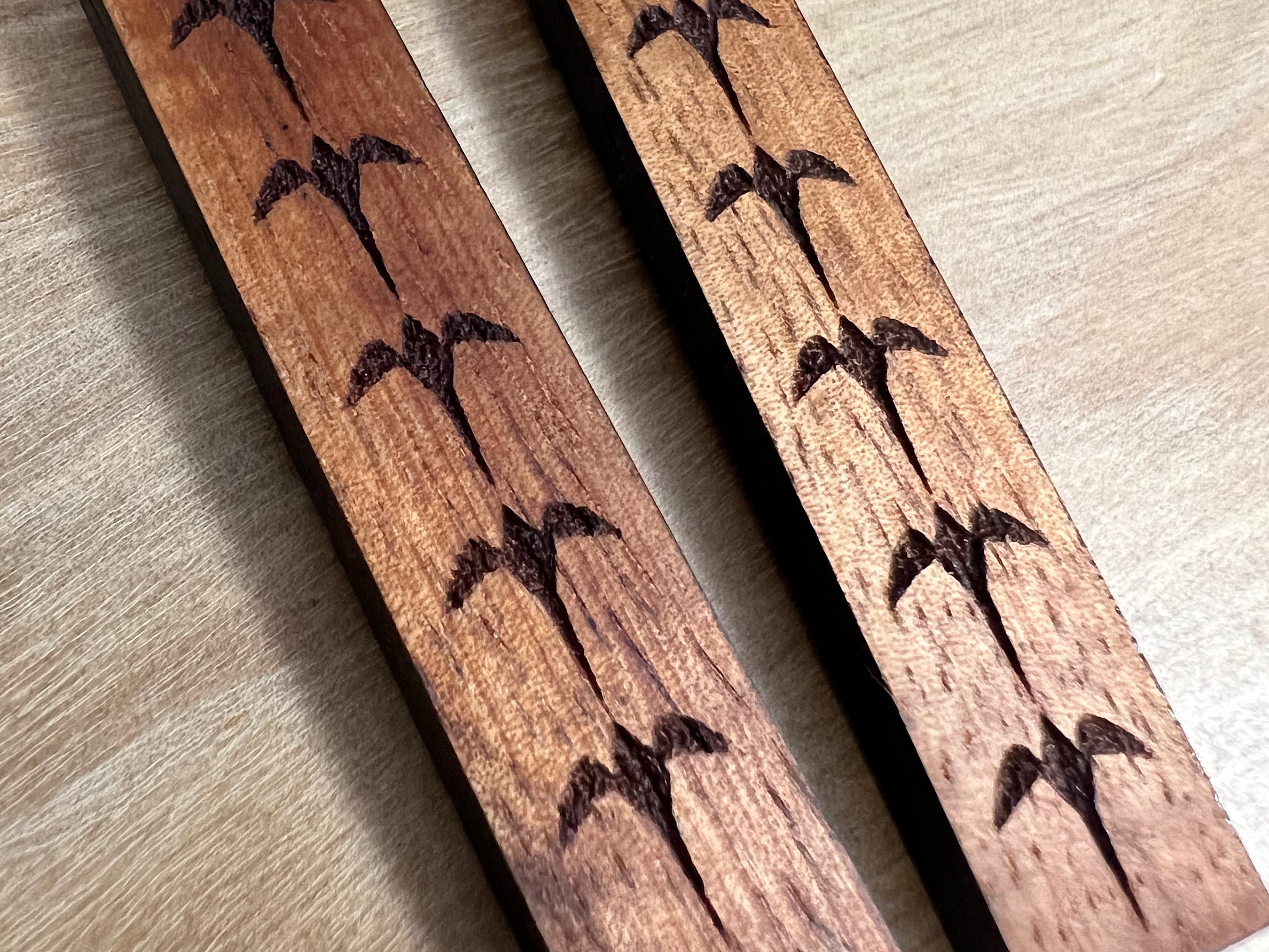 Engraved Koa Iwa Earrings