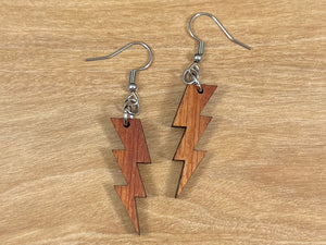 Koa Wood Lightning Bolt Earrings