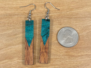 Acrylic and Koa Wood Earrings Emerald Starry Sky